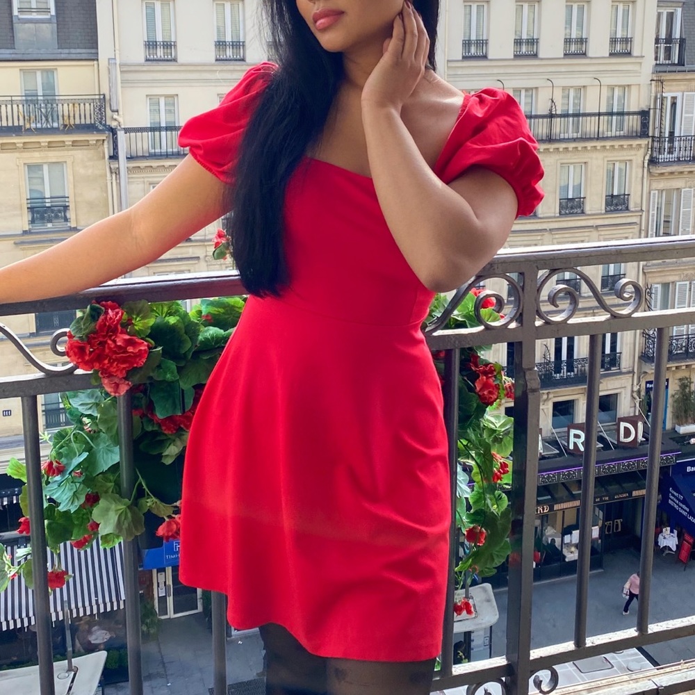 Forever 21 Red Puff Sleeve Skater Mini Dress